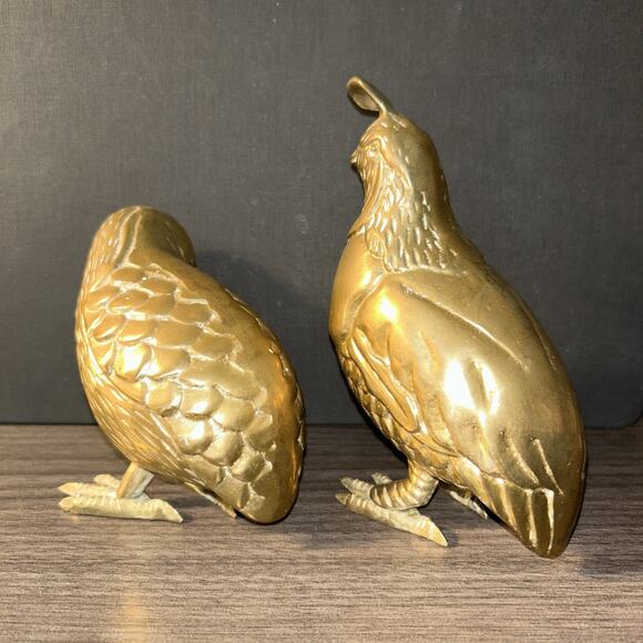 2 Solid Brass California Quail Figures 4” Long Heavy Detailed High Quality - Picture 4 of 14